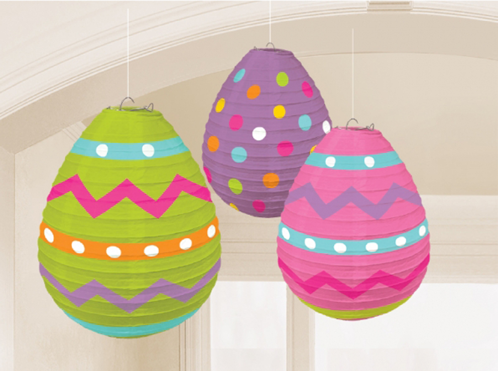 3 x Easter Eggs Paper Hanging Decorations Lanterns Easter Party